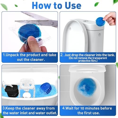 100 Pack Automatic Toilet Cleaner Tablets – Long Lasting Bathroom Tank Blue Tabl