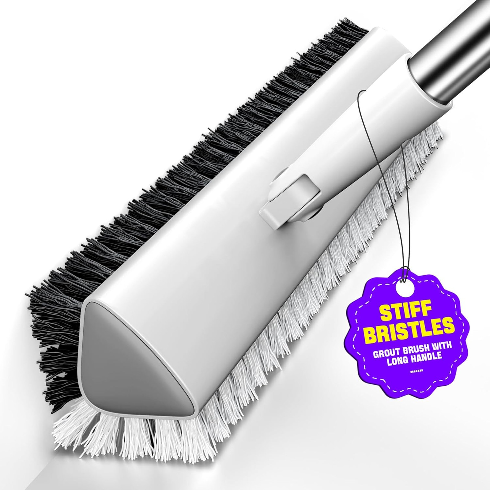 Grout Brush with Long Handle 180° Swivel Floor Scrub Brush V-Shaped Grout Line