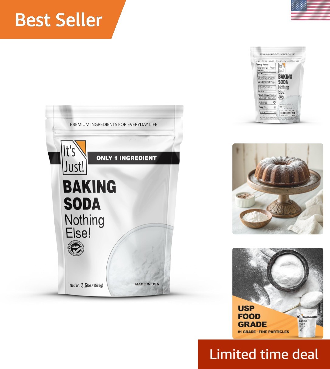 100% Pure Food Grade Baking Soda – 3.5 lb Non-GMO, Gluten-Free Solution