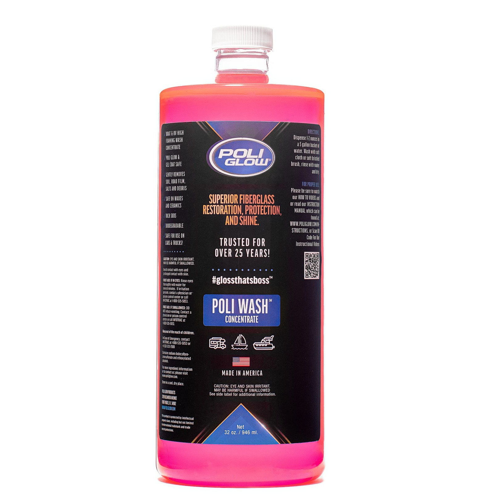 Poli Wash – 32 oz Concentrated Foaming Soap for Boats, RVs & All Vehicle Surf…