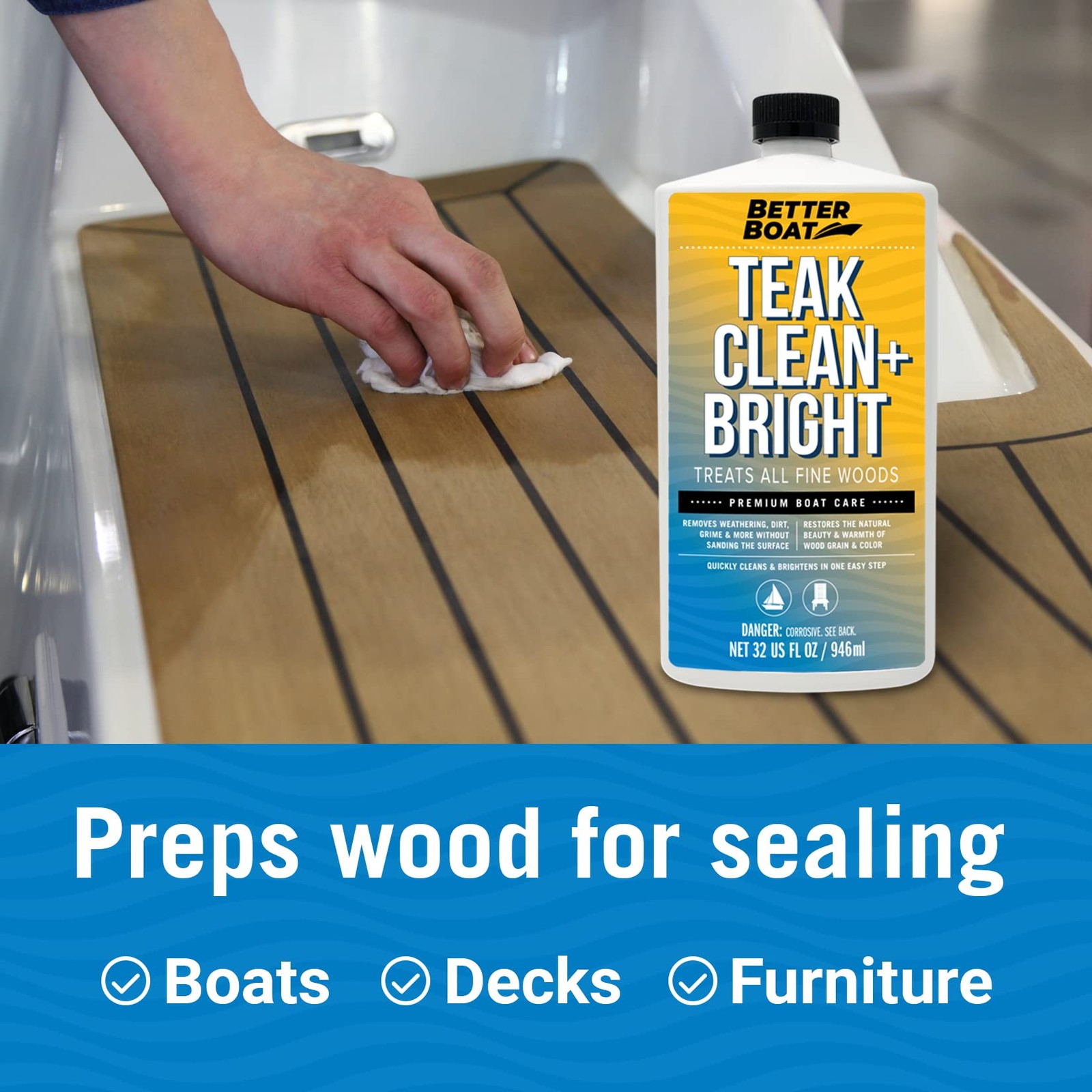 Better Boat Teak Cleaner and Brightener for Wood, Prepares for Teak Oil or Se…