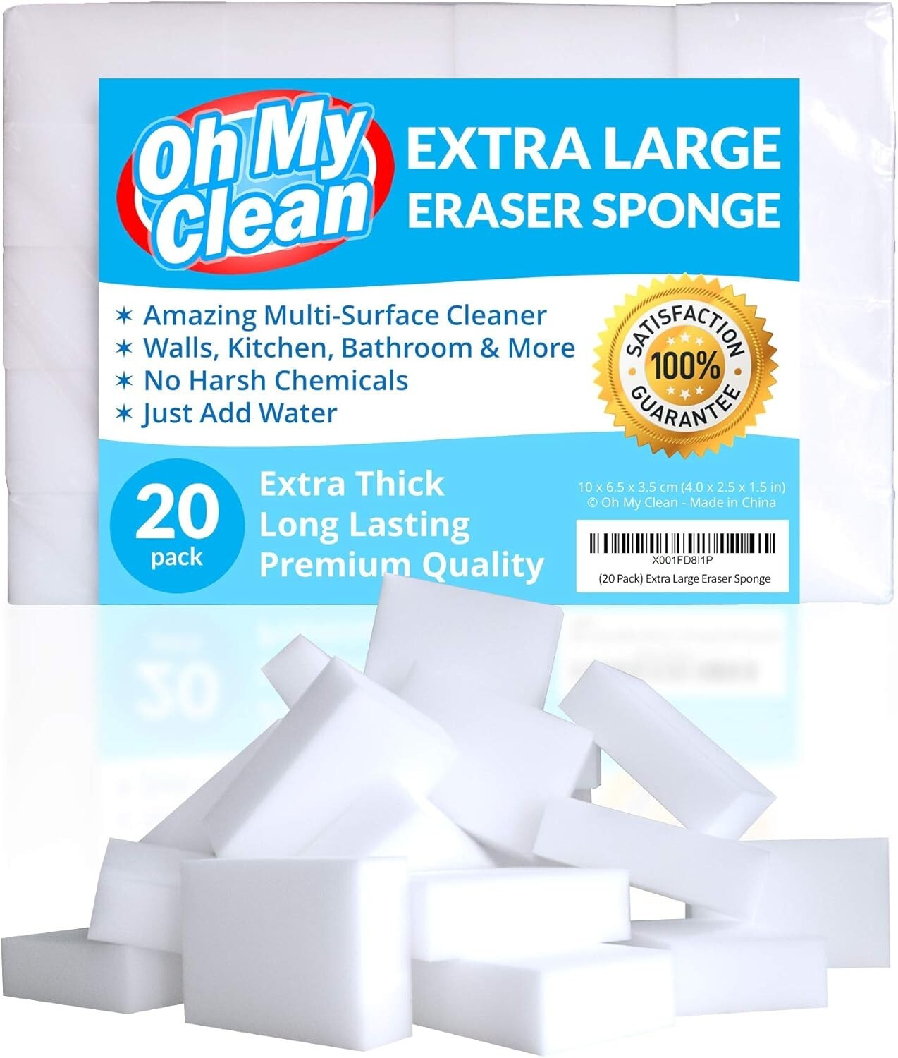 20 Pack Extra Large Melamine Eraser Sponges – Thick, Long Lasting Cleaning Power