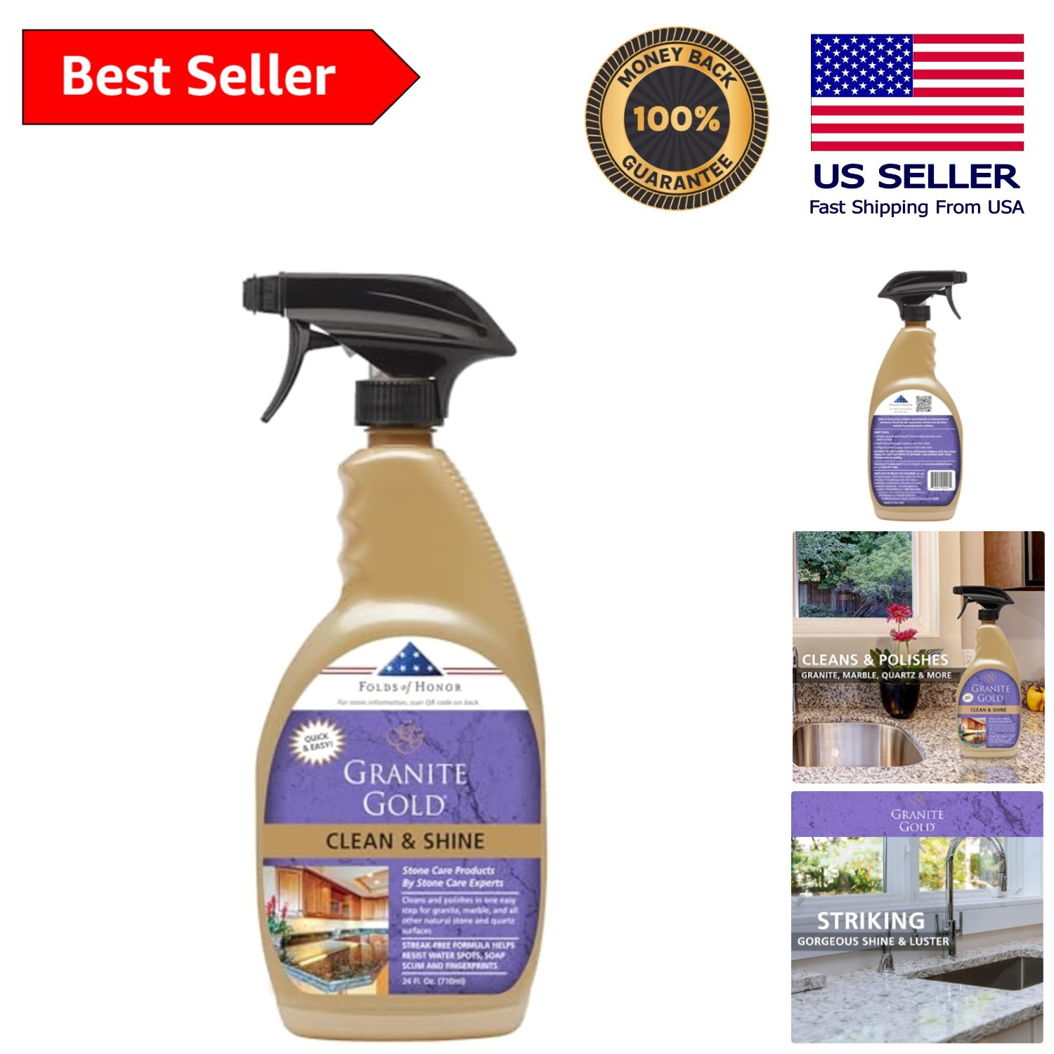 All-in-One Citrus Stone Cleaner & Polish for Granite and Quartz, 24 Fl Oz