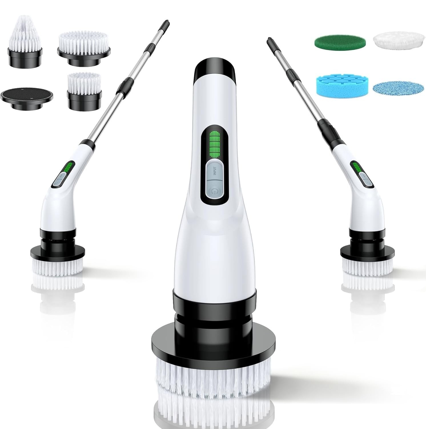 Cordless Electric Spin Scrubber – Dual Speed, Long Handle, 7 Brush Heads, Waterp