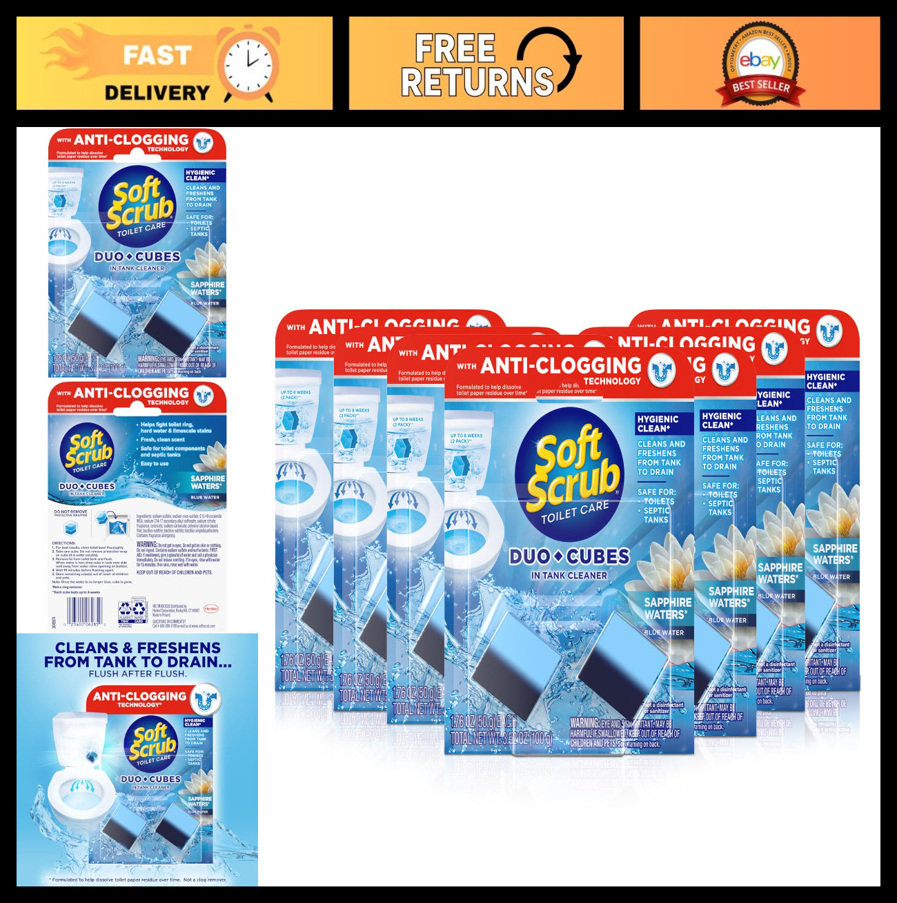 In-Tank Toilet Cleaner DuoCubes, 2ct Sapphire Waters, 7 Pack – Powerful Odor Con