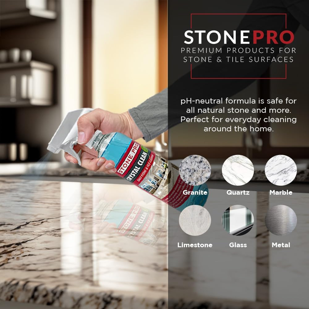 Stone Pro Crystal Clean – Surface Cleaner & Sealer, Concentrate 32 Oz Quart