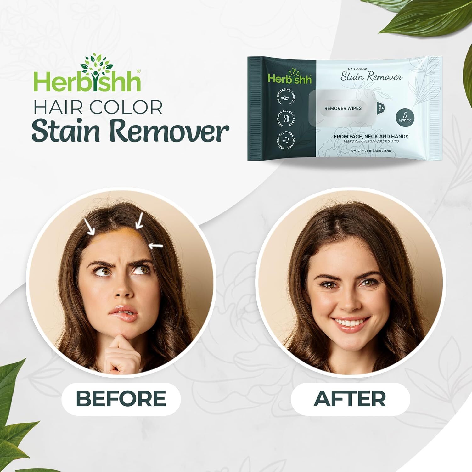 Herbishh Hair Dye Stain Remover Wipes Skin Clean Up Gentle Formula 5 Pack