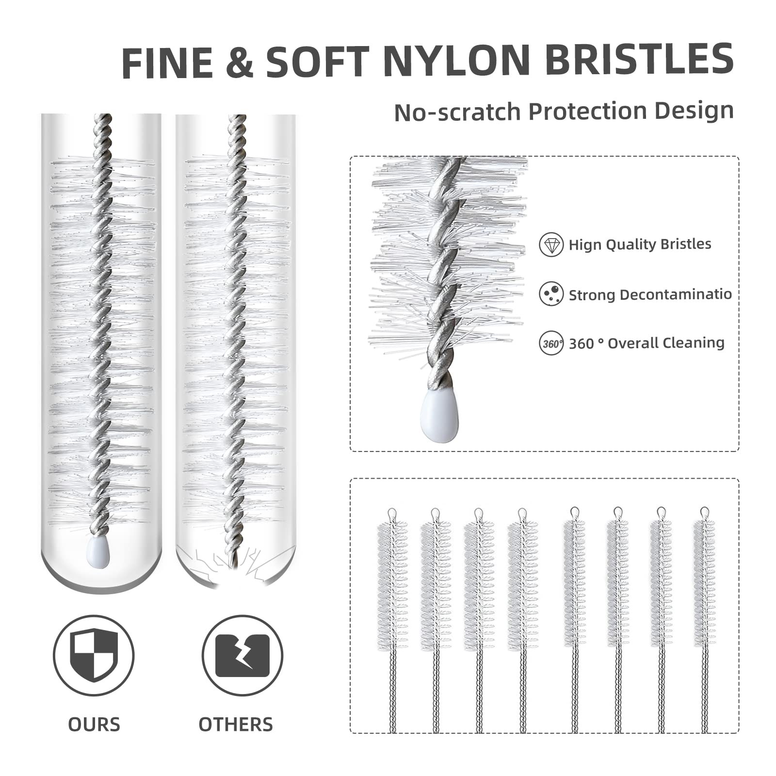 Hiware Straw Cleaner Brush Set, 8-Piece Long Cleaning Brush for Straws on