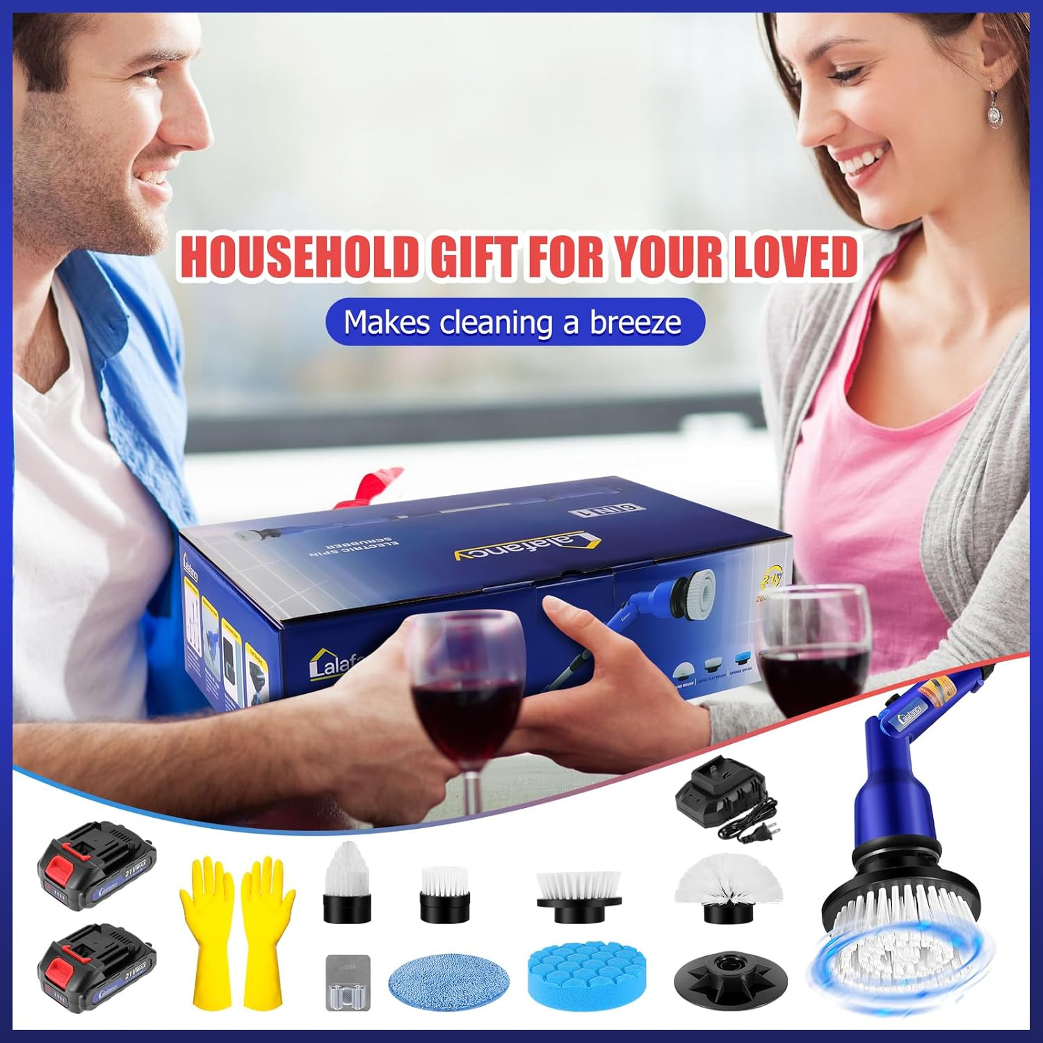 2 Batteries Electric Cleaning Brush for Bathroom, 1200RPM Power Cordless Spin Sc