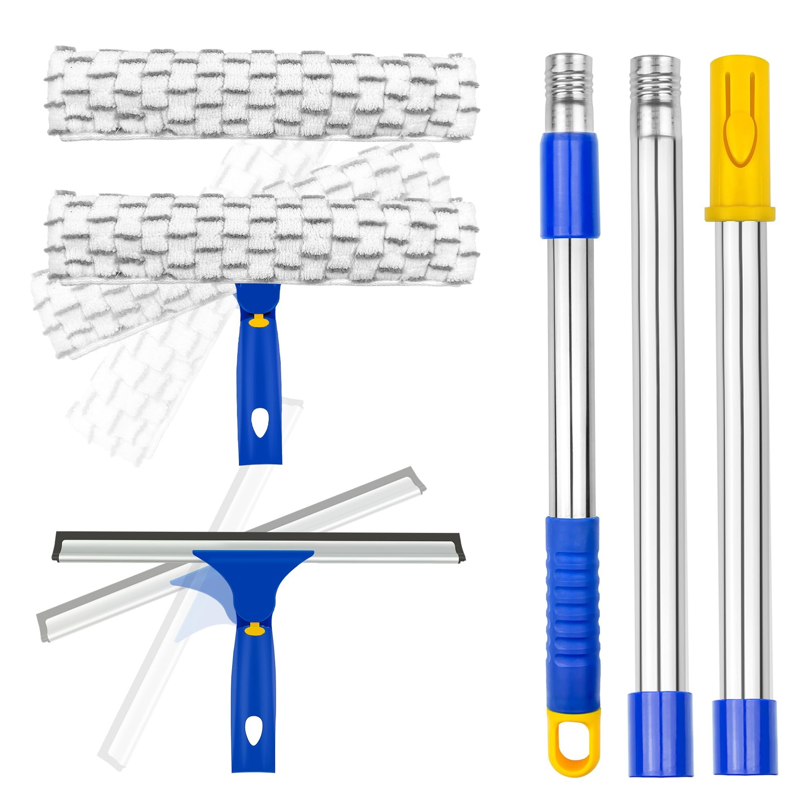 Window Squeegee with Extension Pole, Separate 12″ Squeegee & 11″ Microfiber S…