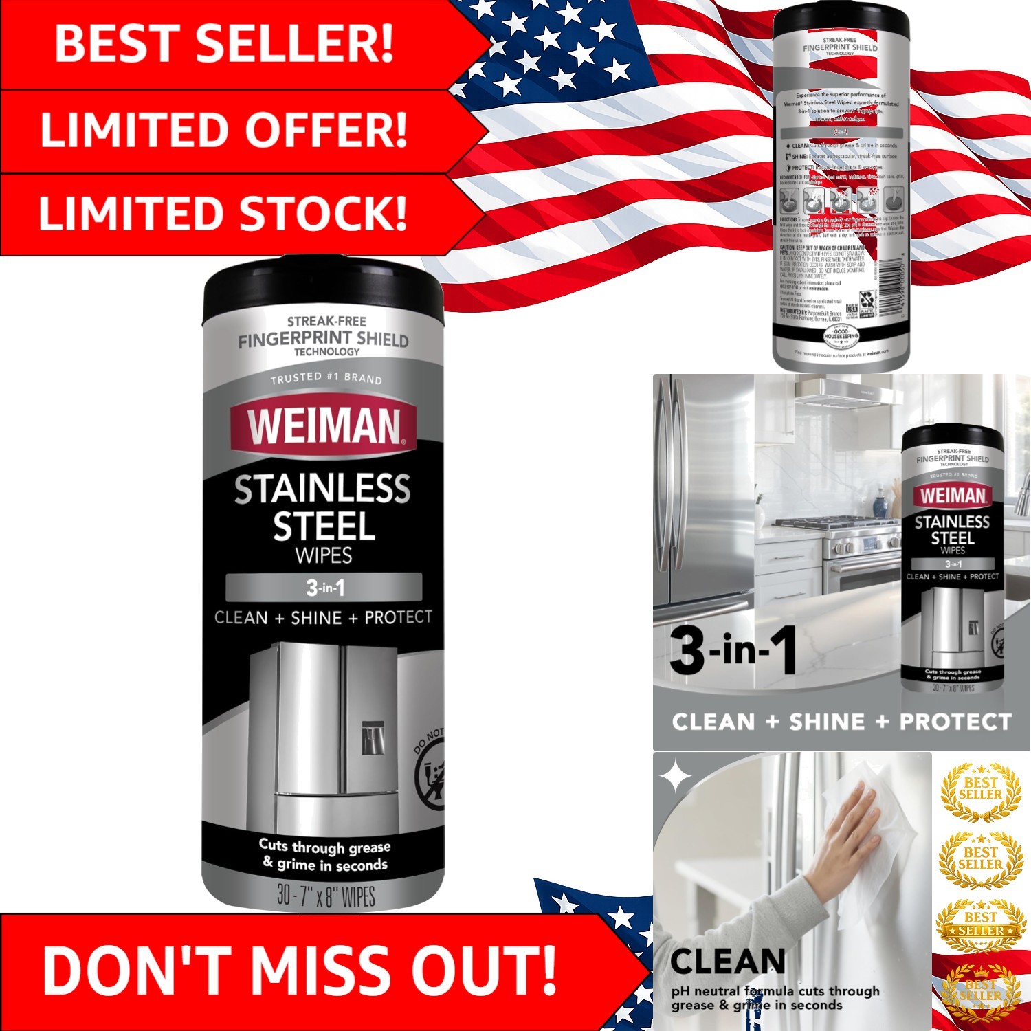 30 Count Stainless Steel Cleaner Wipes – Anti-Fingerprint & Streak-Free Polish