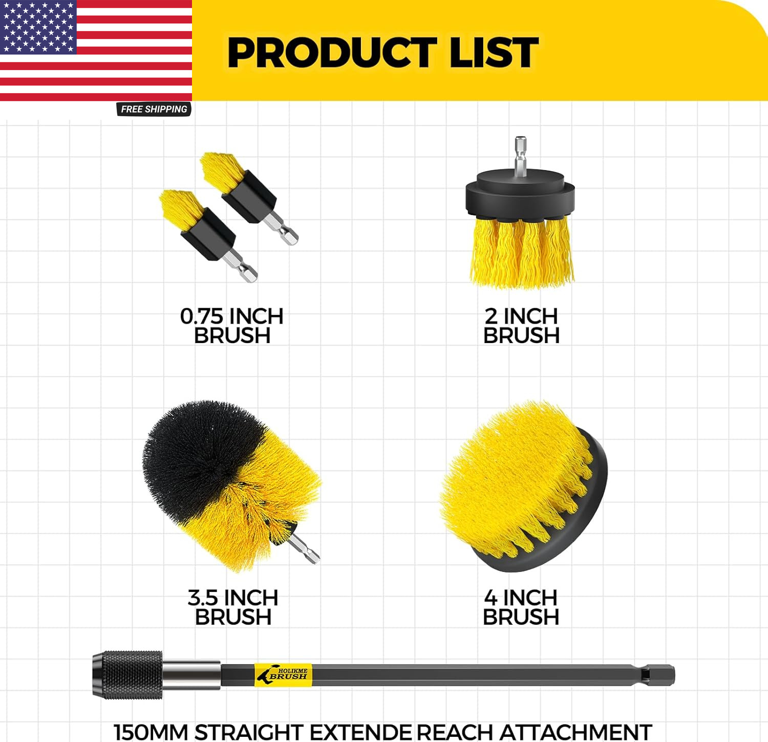 6Pack Drill Brush Power Scrubber Cleaning Brush Extended Long Attachment Set All
