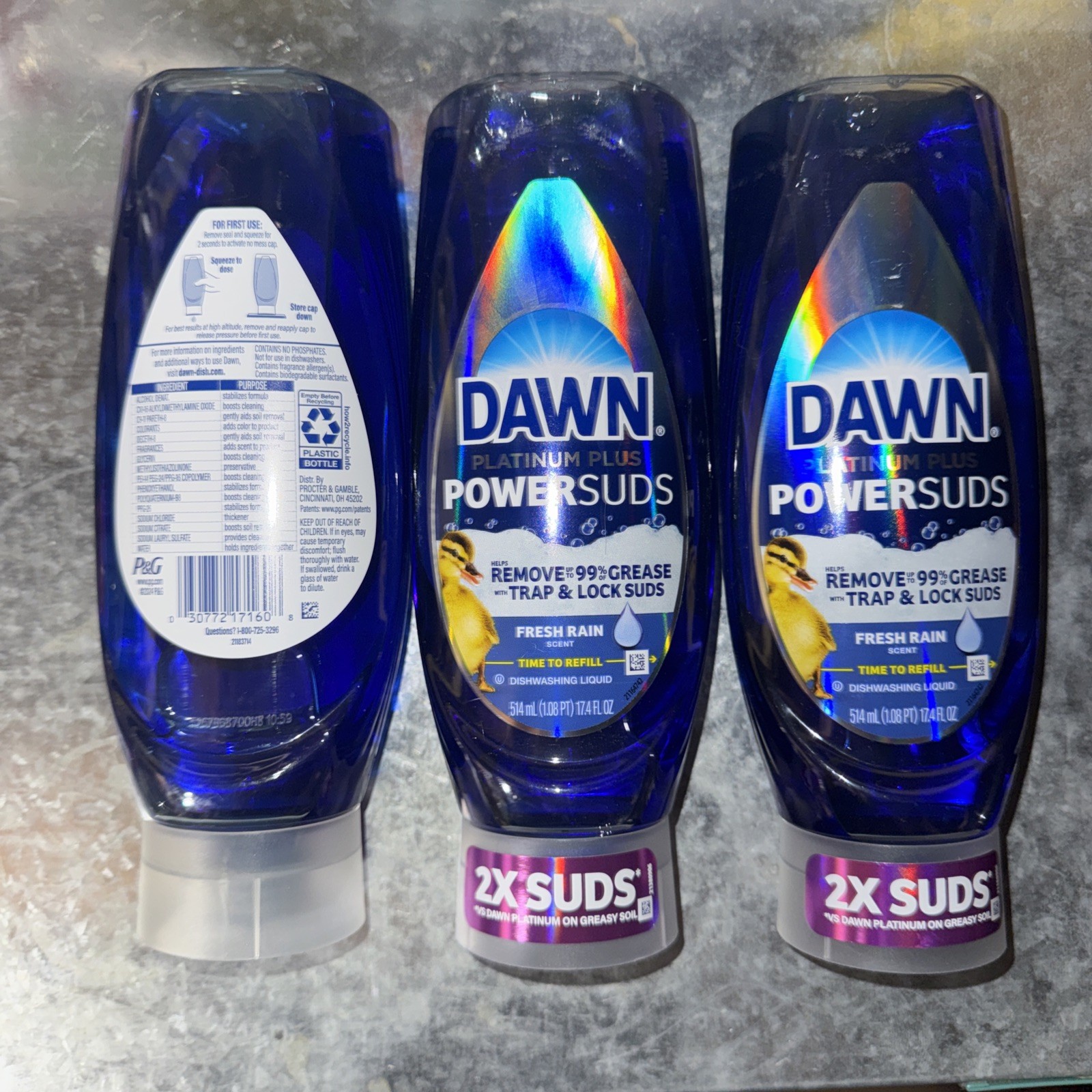 3 Pack Dawn Platinum Plus PowerSuds EZSqueeze Fresh Rain Scent 3×17.4 fl oz