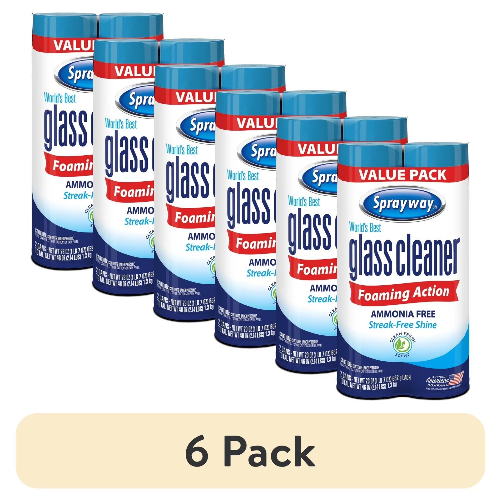 Sprayway Glass Cleaner Foaming Aerosol Spray, 19 oz, 2-Pack, Ammonia-Fr