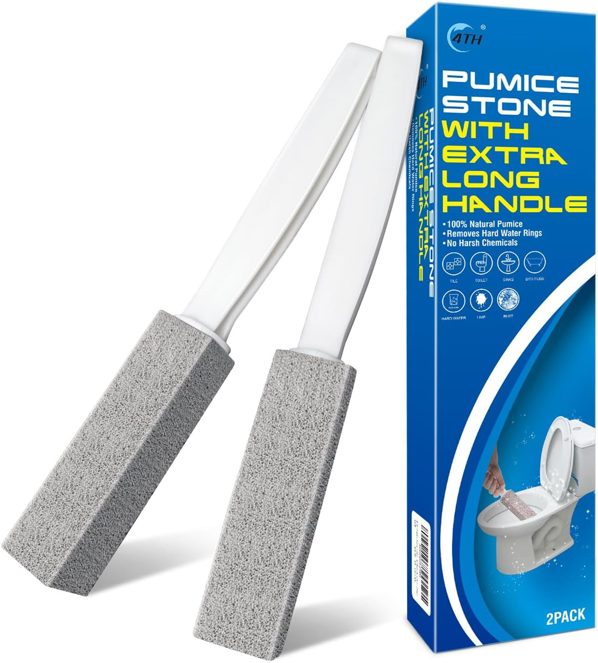 4TH Pumice Stone Toilet Bowl Cleaning Stick with Extra Large Handle,Cleans Away