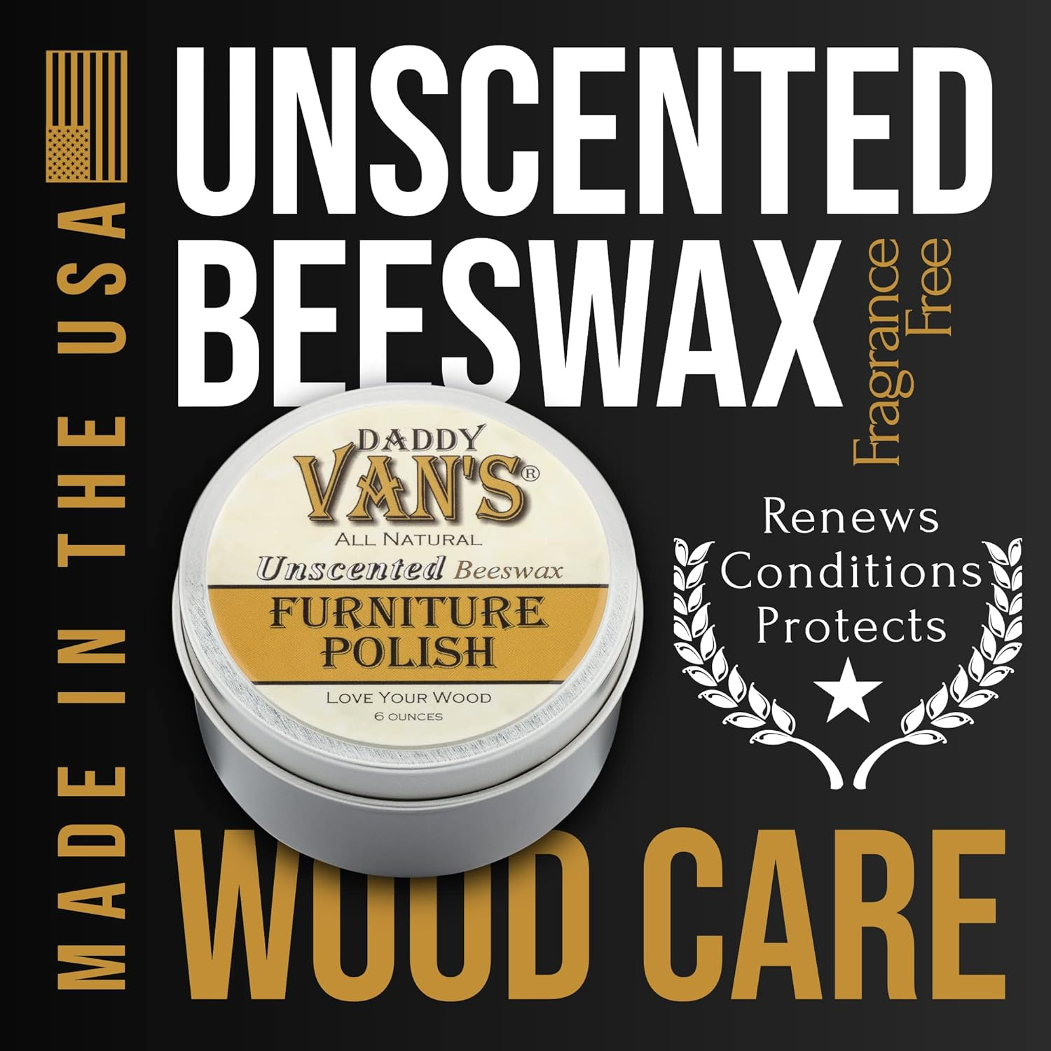 All Natural Beeswax Furniture Polish – Unscented, Food-Safe Wood Wax for Furnitu