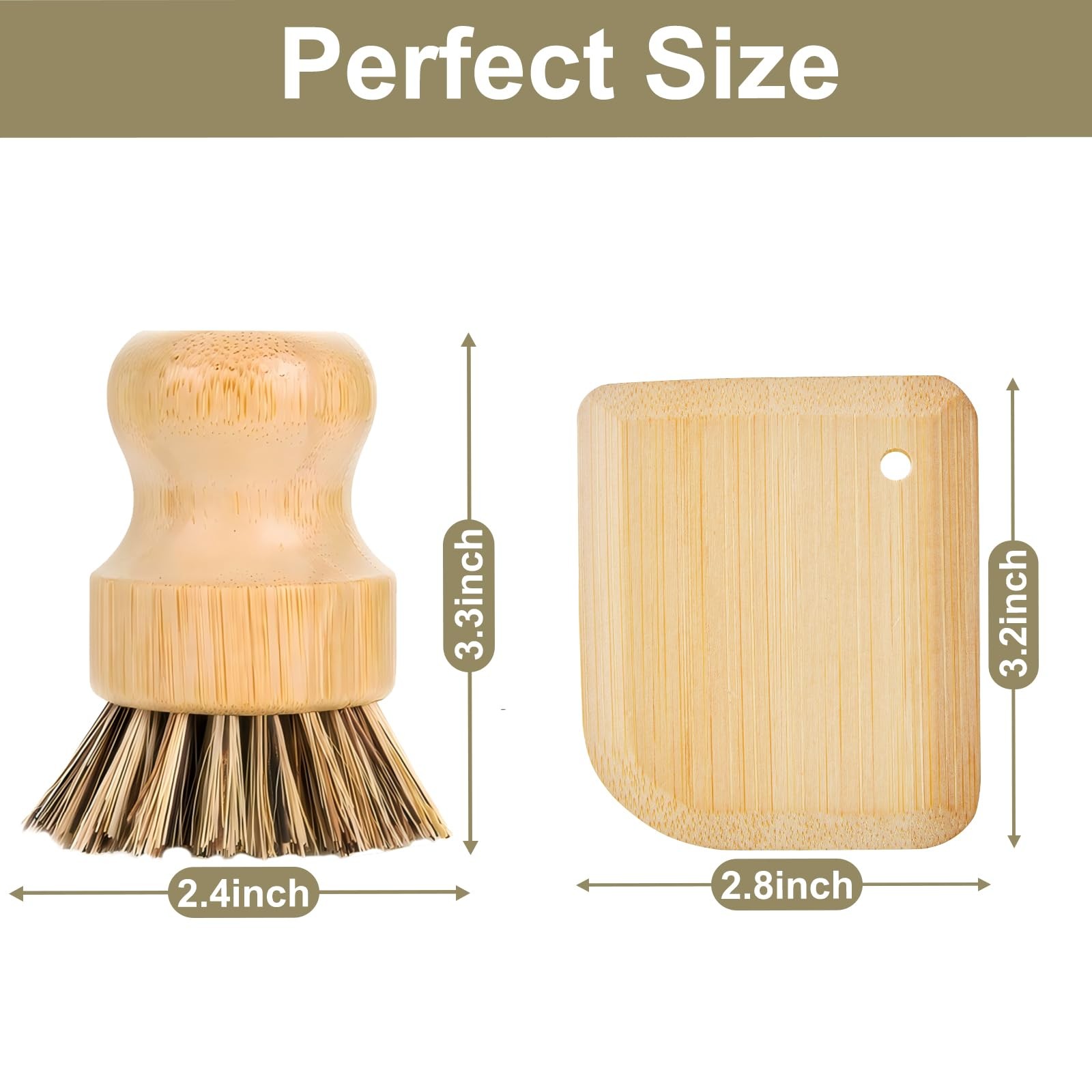 Bamboo Cast Iron Brush, Bamboo Pot Scraper, Kitchen Cleaning Tools for Cast I…