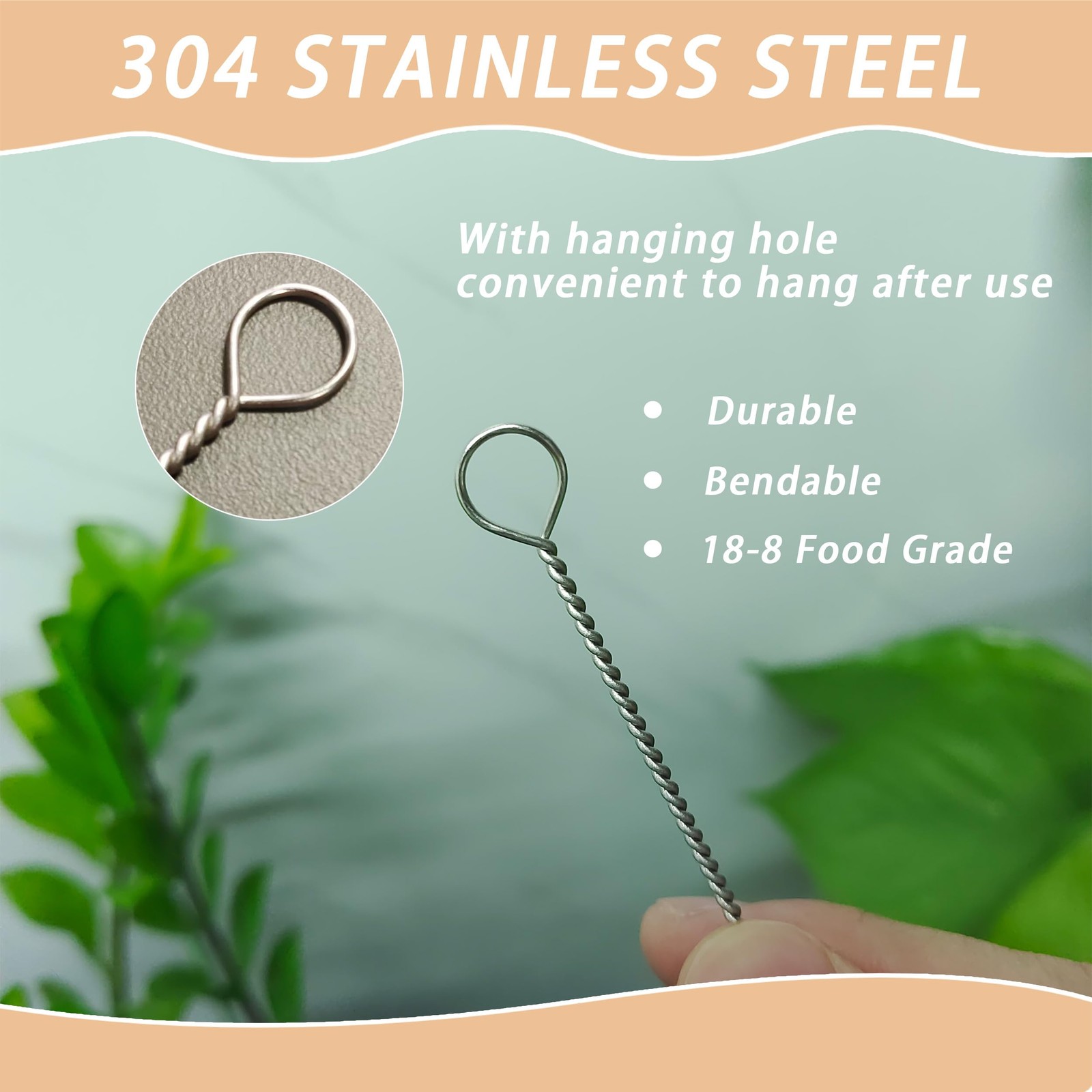 2Pcs Straw Cleaner,Straw Cleaner Brush for Metal/Glass/Silicone Straws,Reusab…