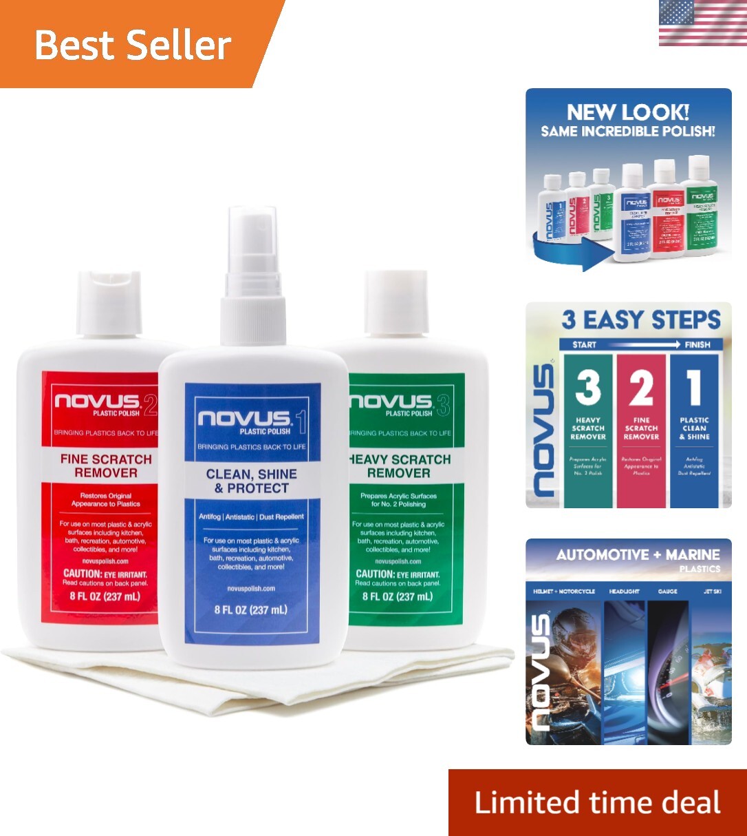 Eco-Friendly Plastic Polish & Scratch Remover Set for Acrylic Care – 3 Bottles