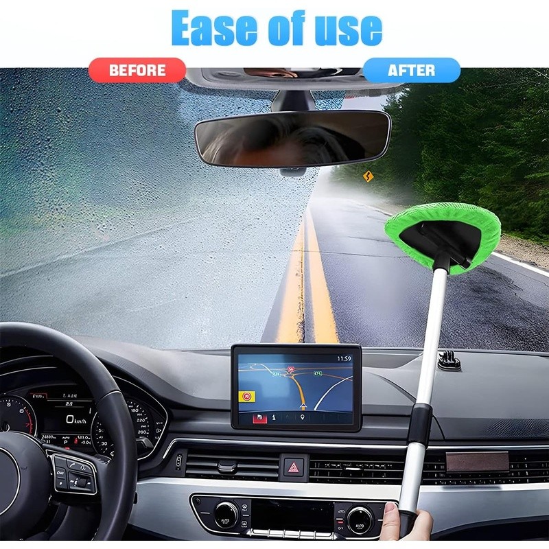 Extendable Windshield Cleaner 180 Degree Rotation Microfiber Cloth Reusable Tool