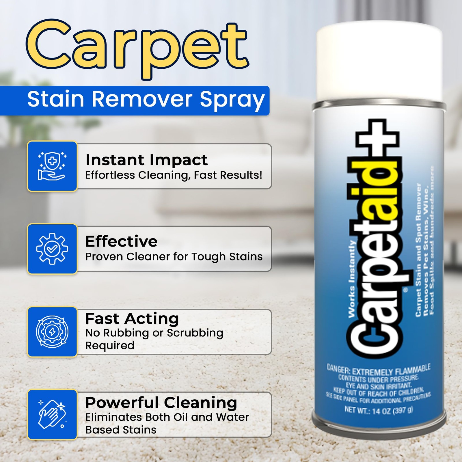 10 Oz. CarpetAid+ Carpet Stain Remover & Spot Cleaner (Pack of 6 Cans): Easily a