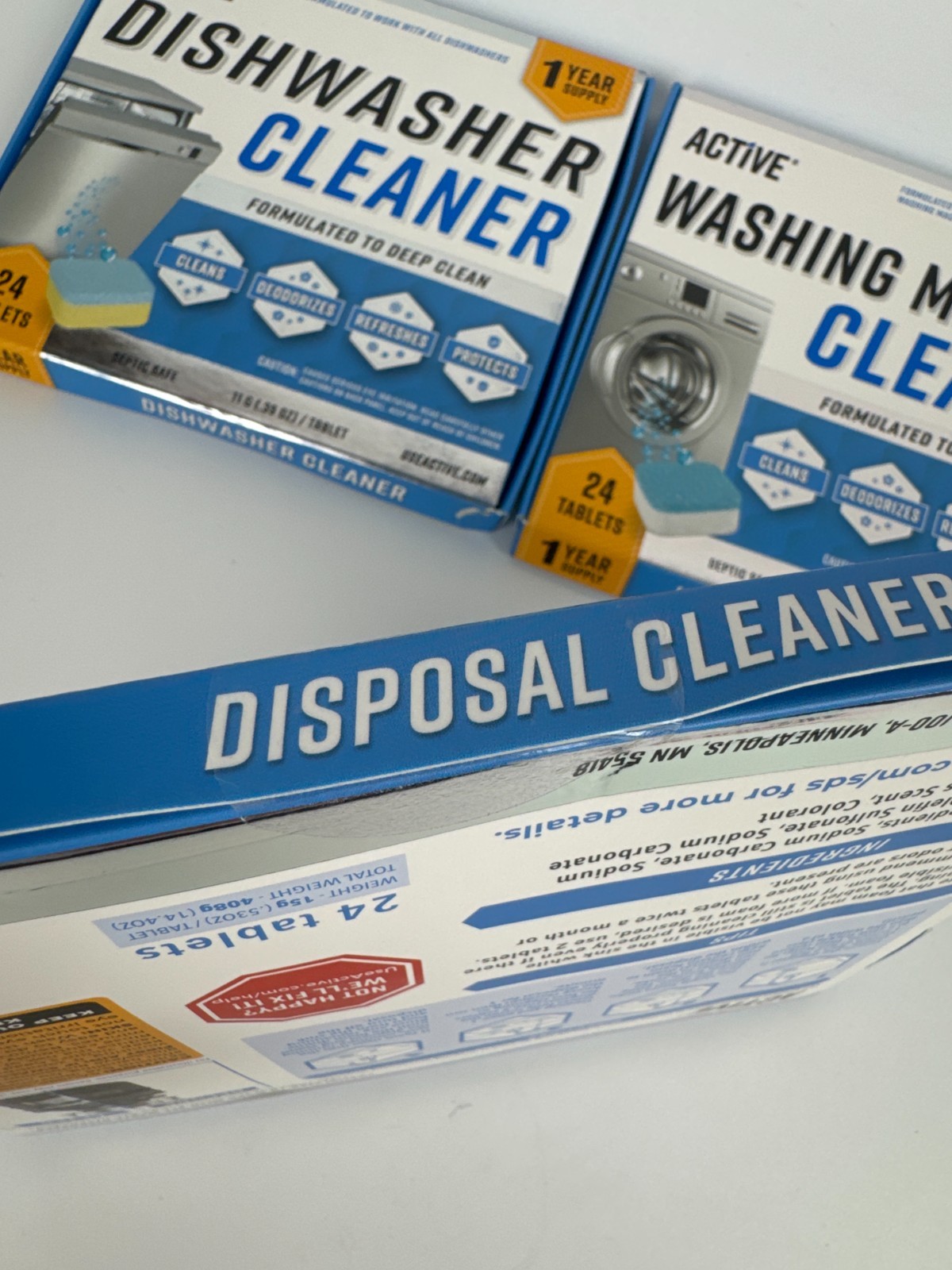 ACTIVE Appliance Cleaner Bundle Dishwasher Washer Disposal 24 Tablets Each New