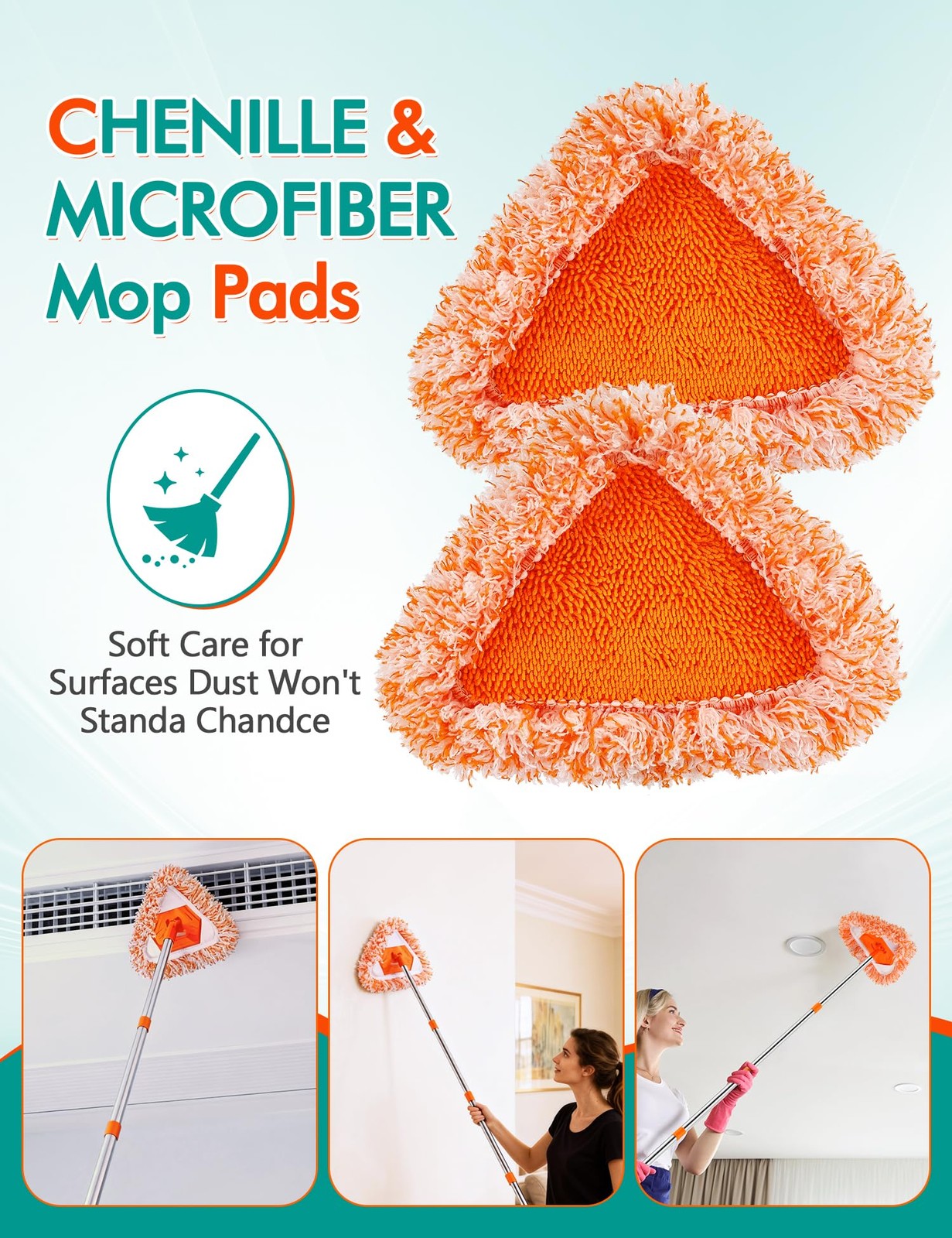 Ceiling Fan Cleaner Duster with 76″Extendable Long Handle 180° Wall Mop