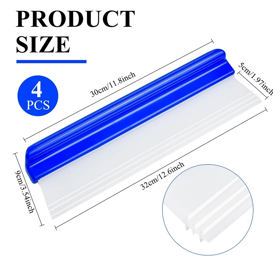4 Pack 12” Silicone Car Drying Squeegee, 3-Layer T-Bar Water Blade Profession…