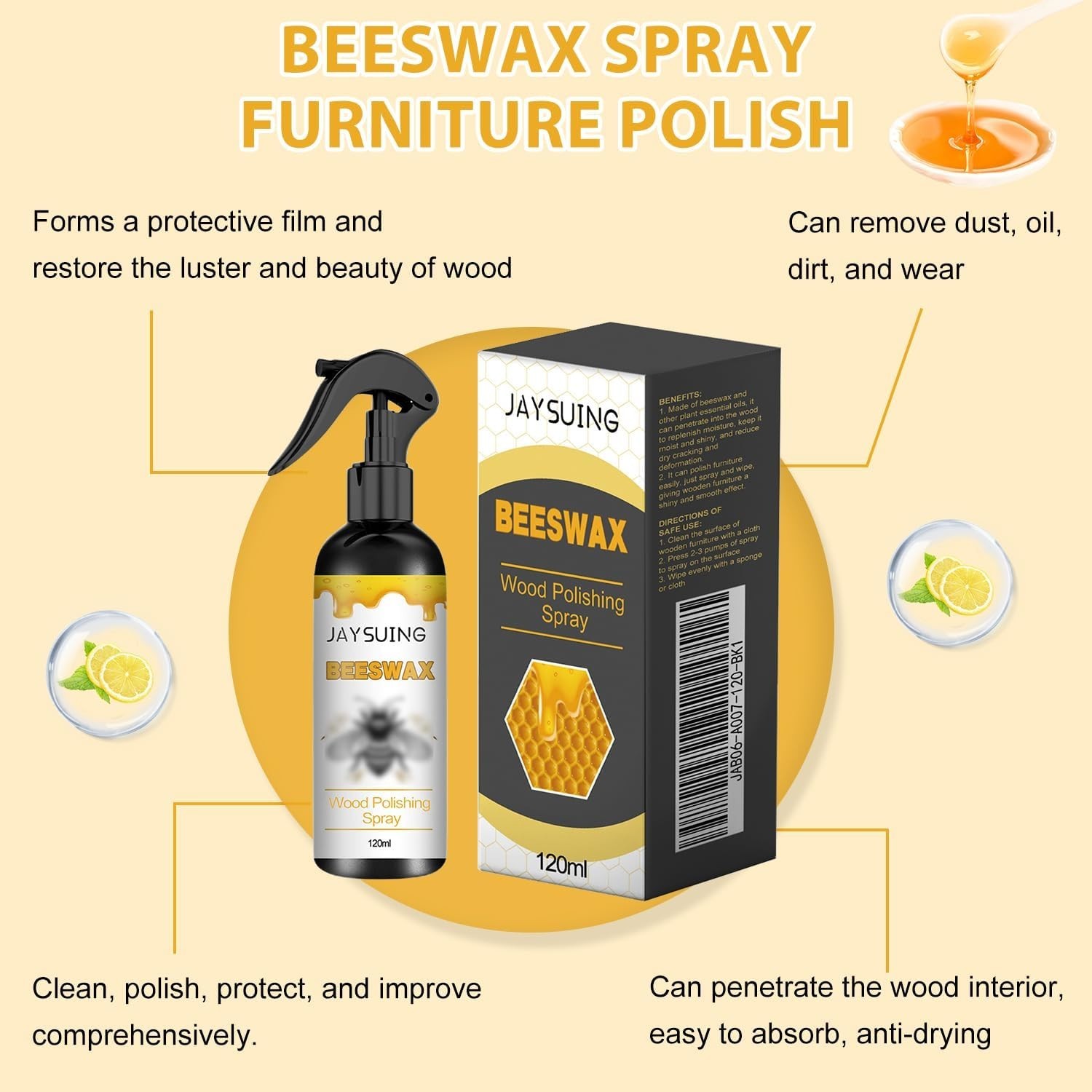 Natural Beeswax Spray: 2PCS Furniture Polish for Long-lasting Shine & Protection