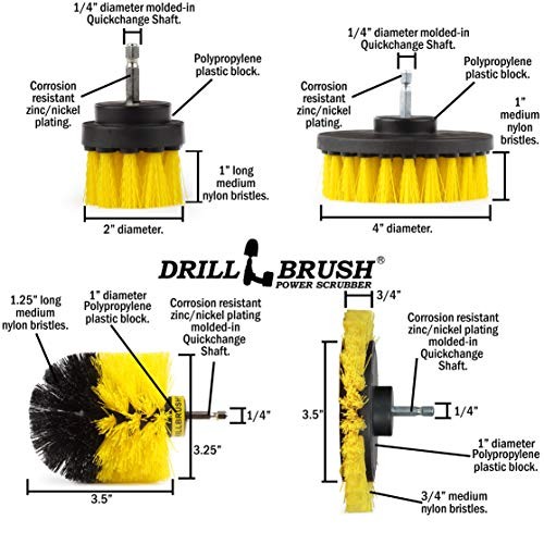 Drill Brush Attachments Bathroom Tile Grout Cleaning Yellow Nylon 4 Pc
