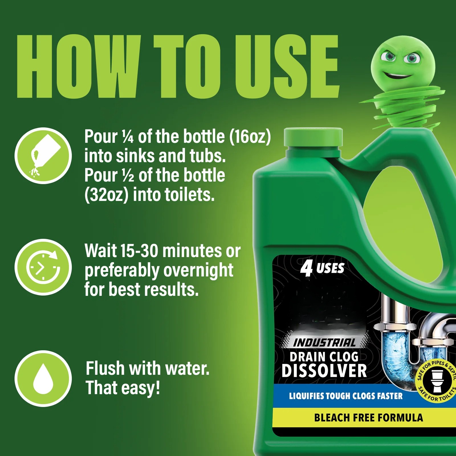 Industrial Strength Drain Clog Remover & Cleaner Liquid Gel- 64oz, 1 ct