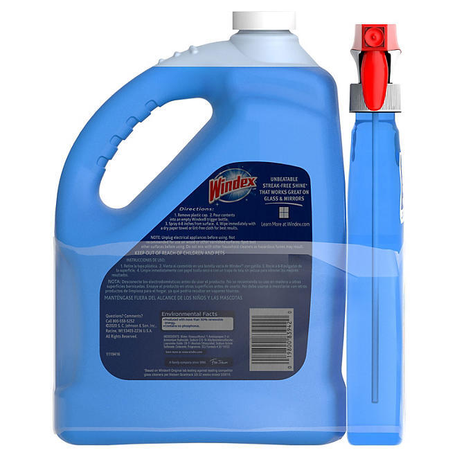 Windex Original Glass Cleaner 128 oz Refill + Spray Bottle Streak-Free Shine.