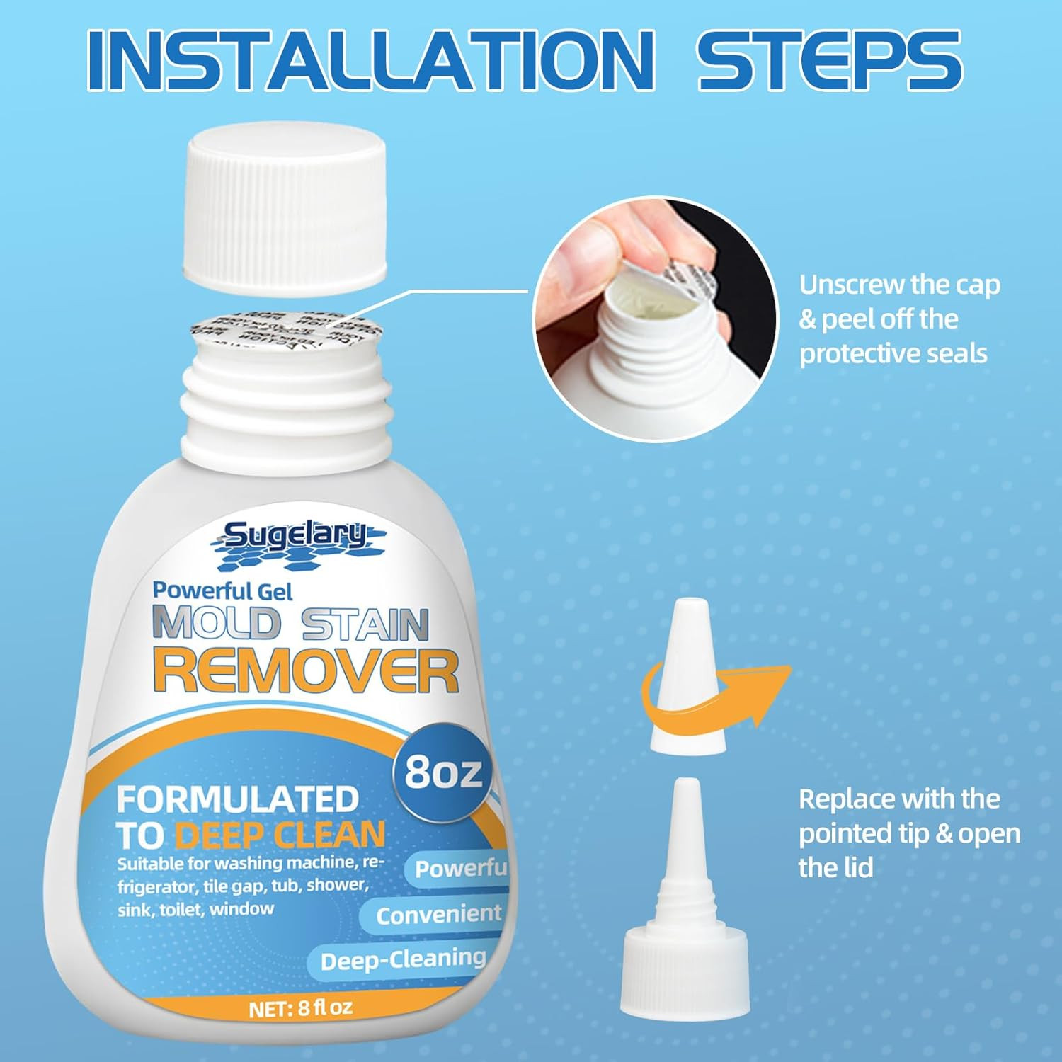 Sugelary Mold Stain Cleaner Gel, 8 Fl Oz All-Purpose Gel for Home Use on Washing