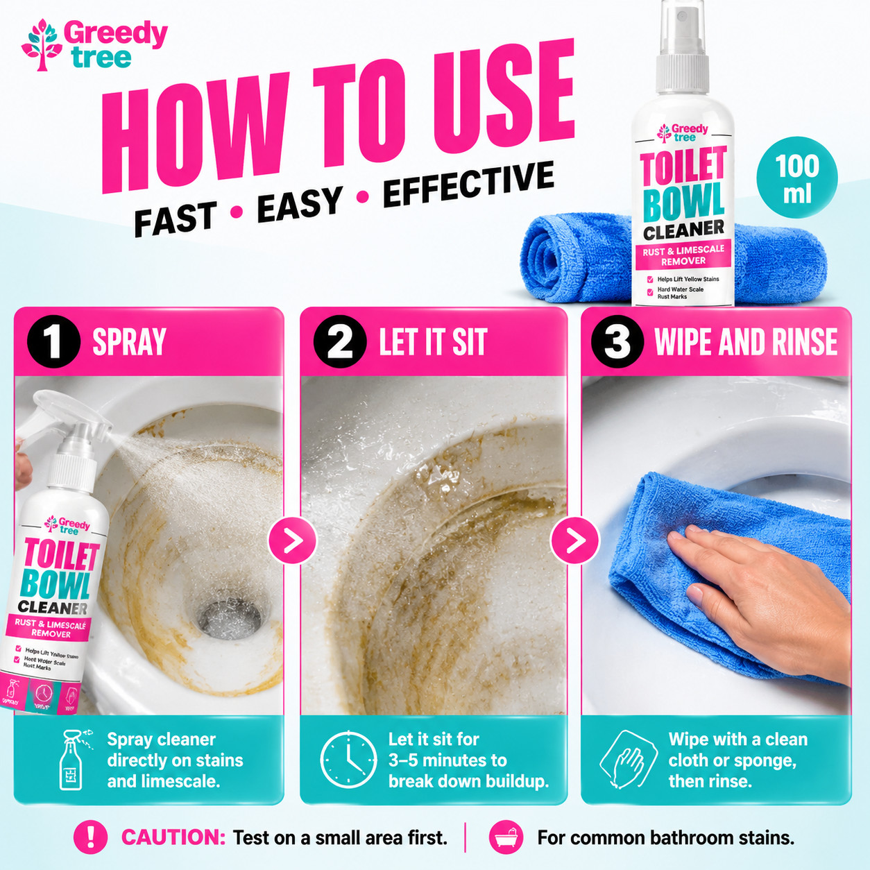 Small Bathroom Cleaning Spray for Toilet Sink Tub and Faucet Stains