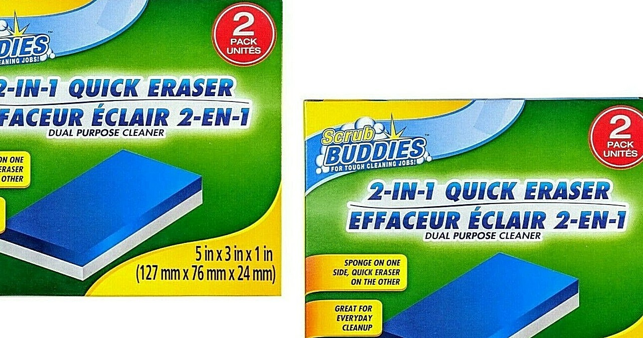 ( LOT 2 ) Scrub Buddies, 2 in 1 Quick Eraser Sponge & Eraser 2-pk/Box NEW SEALED