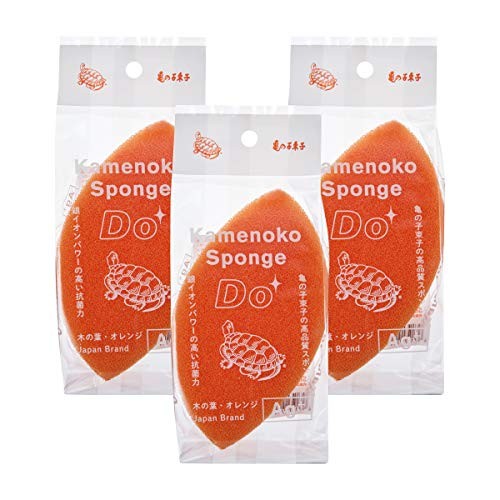 Kamenoko Sponge Do Leaf Shape Orange 3pcs Set Japanese Kitchen Scrubber Japan