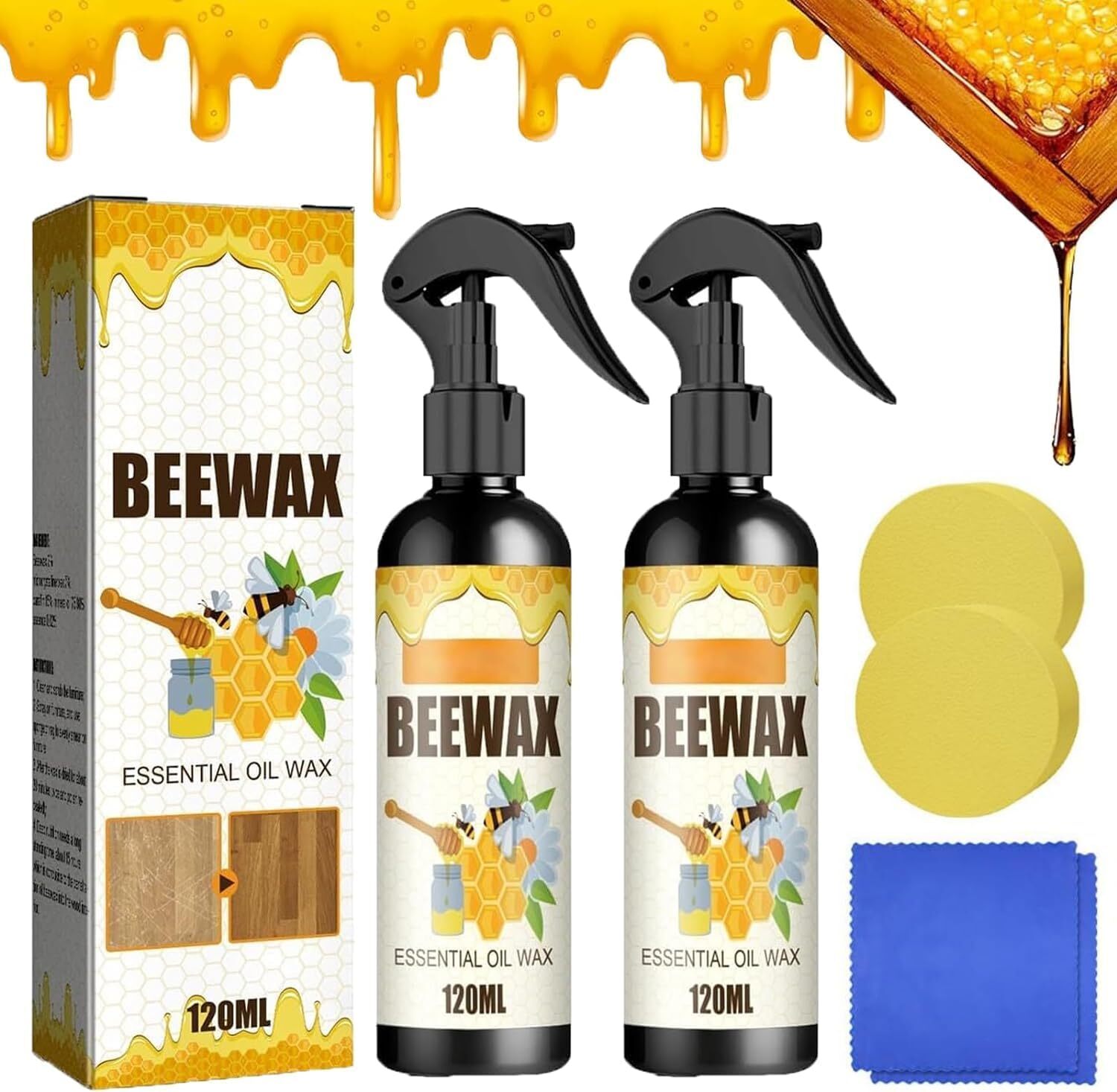 2× Bee Wax Furniture Polish Spray Natural Micro-Molecularized Beeswax Tool Set