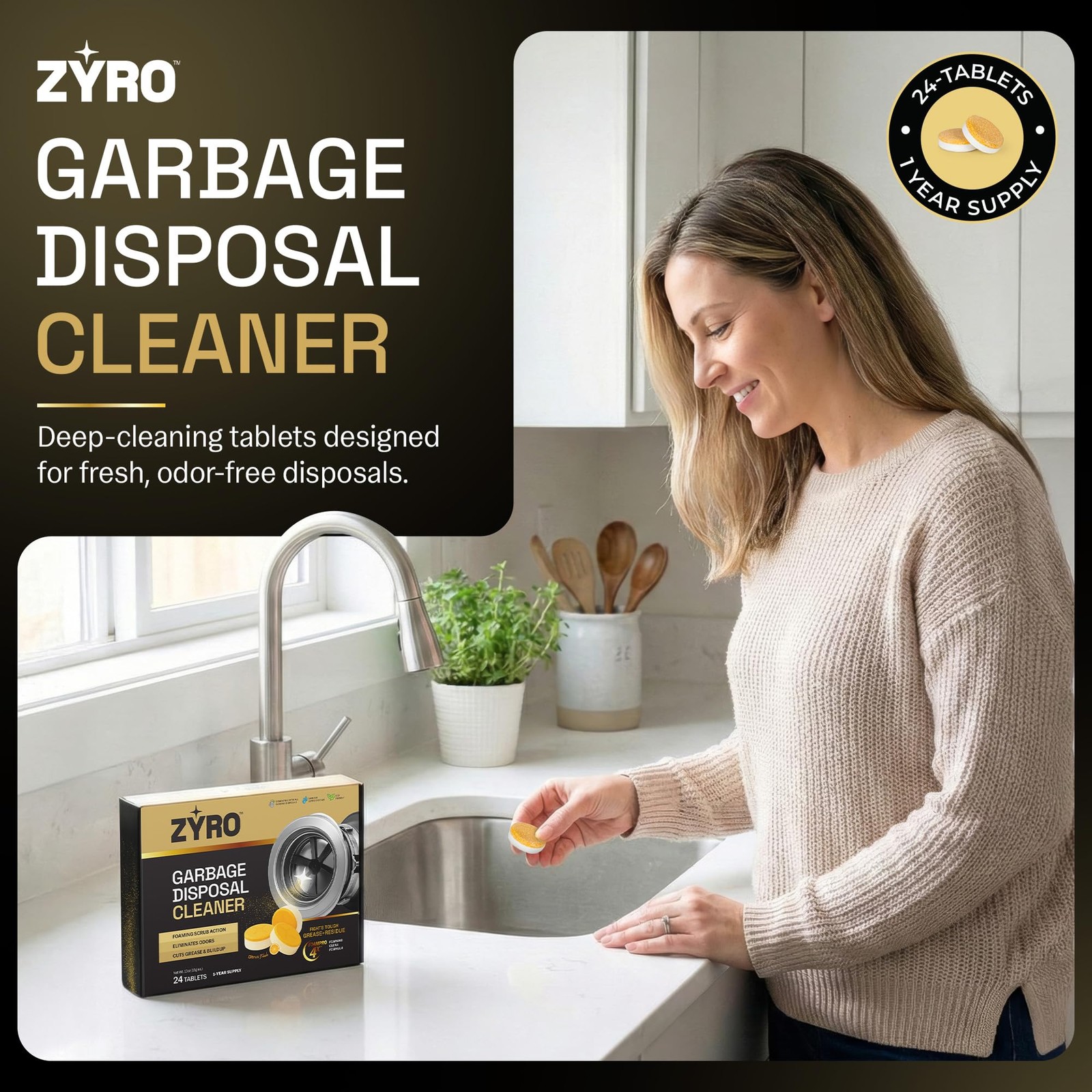 Garbage Disposal Cleaner and Deodorizer | 24 Pack | Kitchen Sink Cleaner Tabl…