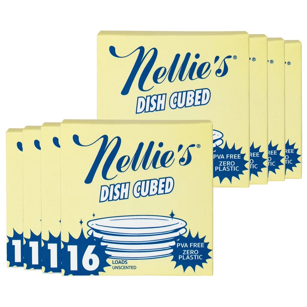 NELLIE’S AUTO DISHED CUBED DISHWASHER CUBES PODS ECO FRIENDLY PLASTIC FREE 128CT