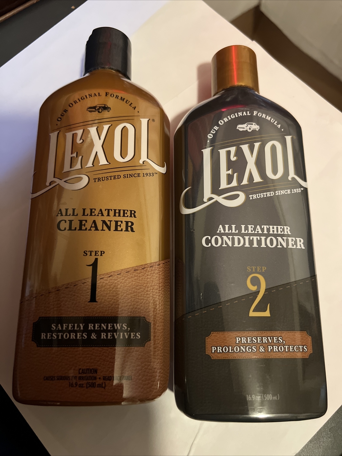 Lexol All Leather Care, Step 1 & 2 Cleaner Conditioner Restores Revives 16.9 oz
