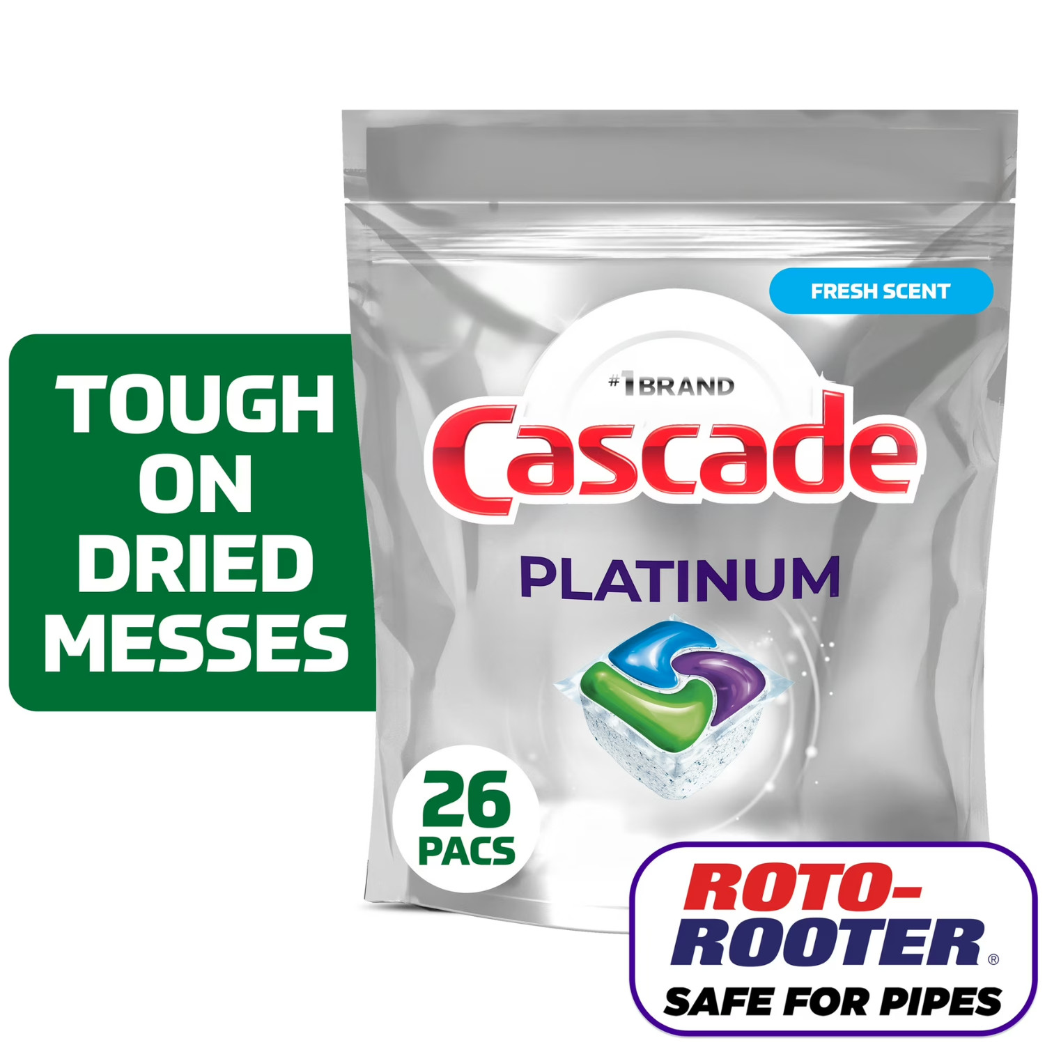 2 Pack Cascade Platinum Dishwasher Pods Fresh Scent Dishwasher Detergent, 26 Ct
