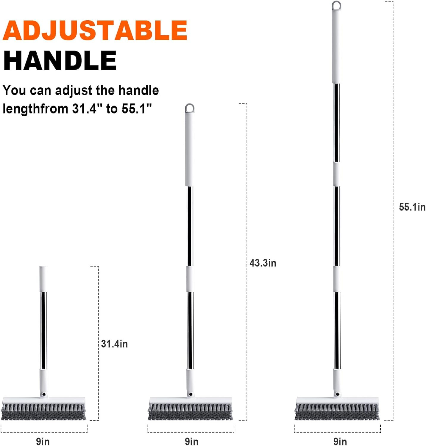 Floor Scrub Brush with Long Handle, Heavy-Duty Tile and Shower Grout Brush