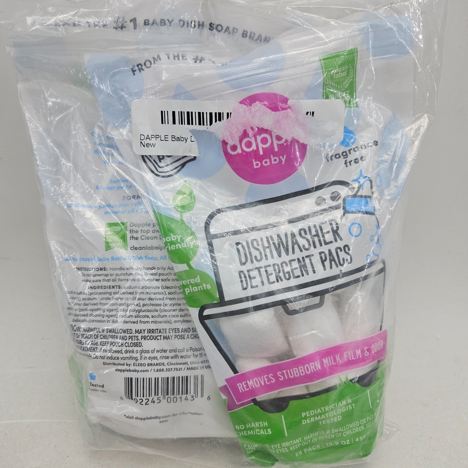 Dapple Baby Dishwasher Pacs, Hypoallergenic Dishwasher Pods 50 count (25 x 2)