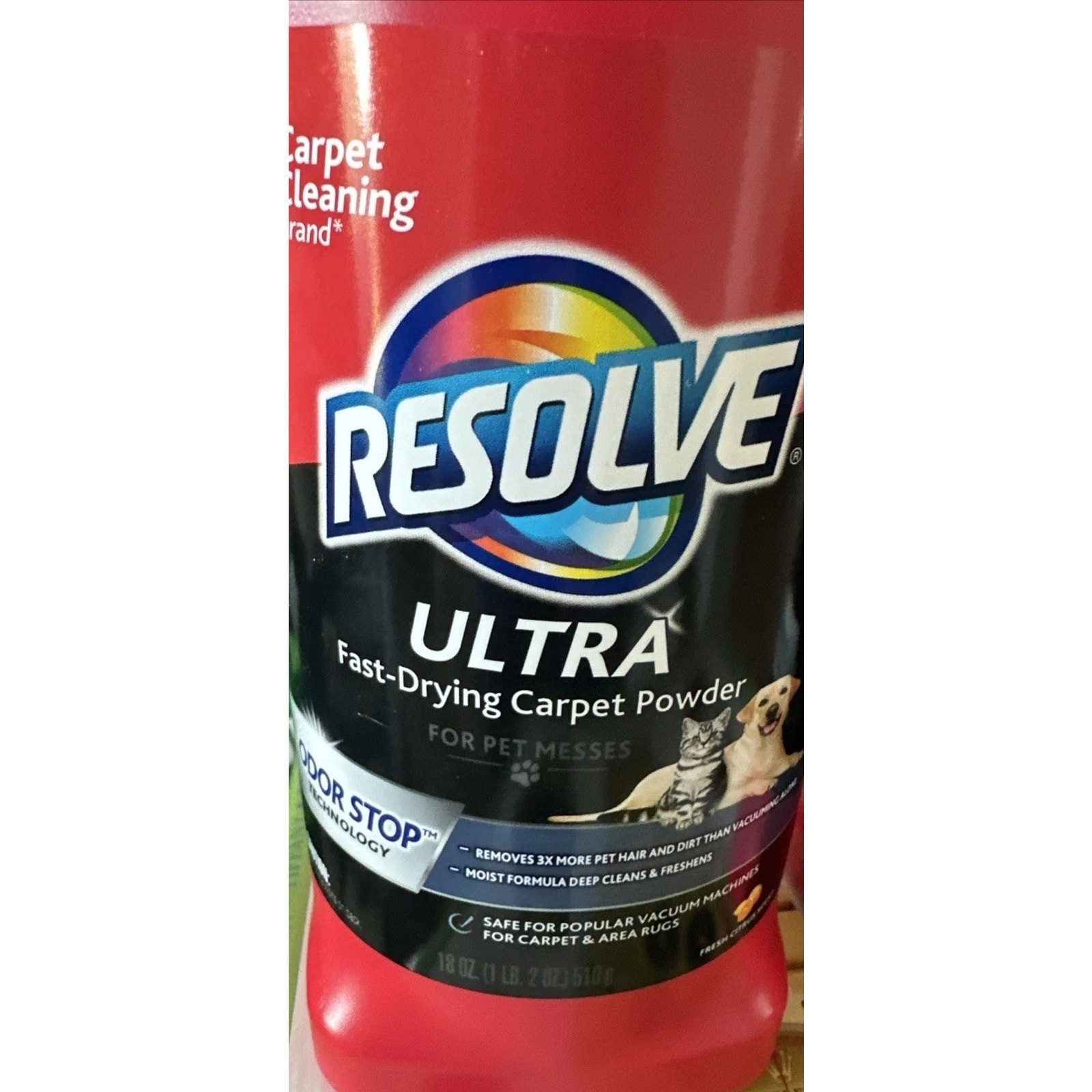 Resolve Ultra Fast Drying Pet Odor Stop Carpet Moist Powder Citrus 90% 18 Oz