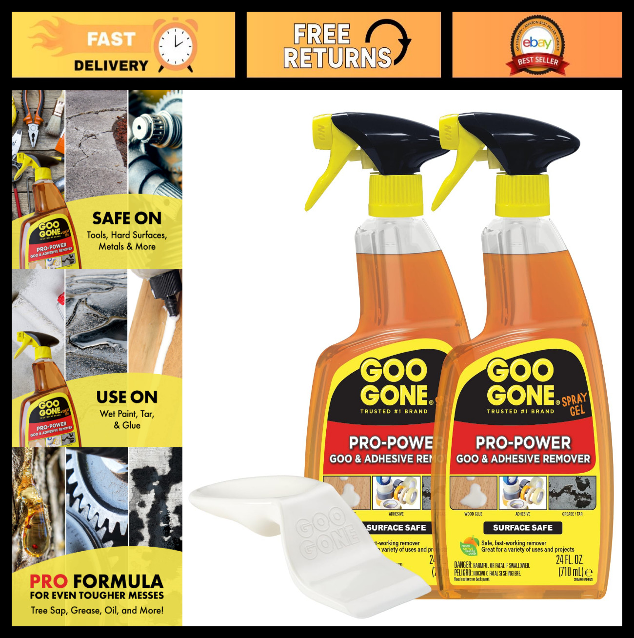 Adhesive Remover Spray Gel, Surface Safe Cleaner, No Harsh Odors, 24oz 2-Pack +