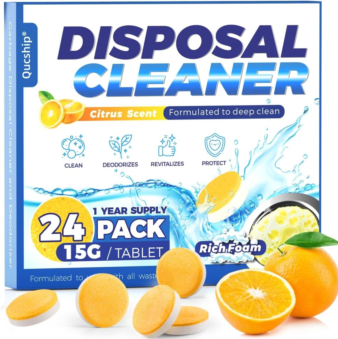 Foam Garbage Disposal Cleaner Deodorizer Tablets – 24 Pack (1 Supply)