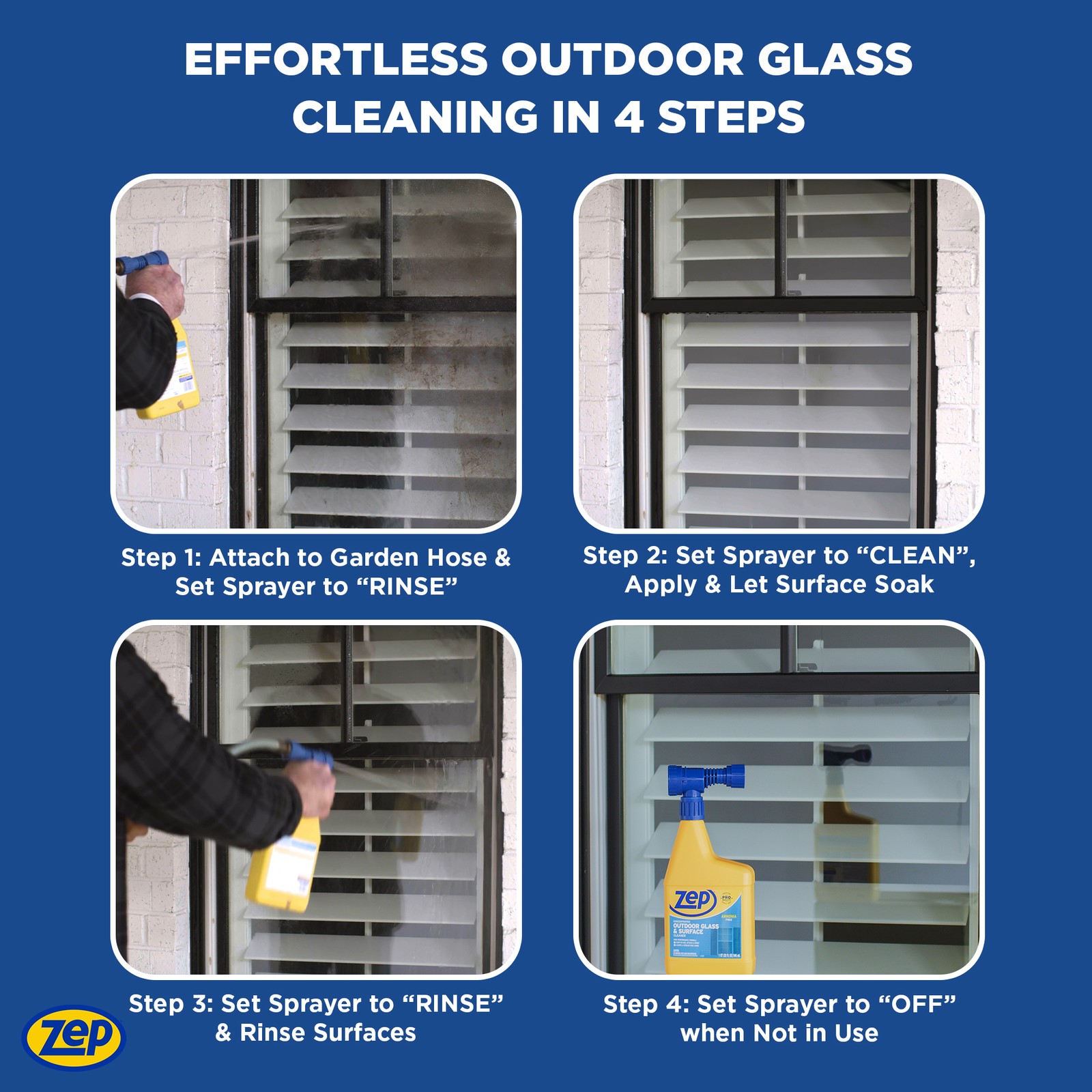 Zep Hose End Outdoor Glass and Surface Cleaner – 32 oz (Case of 6) – U49910 –