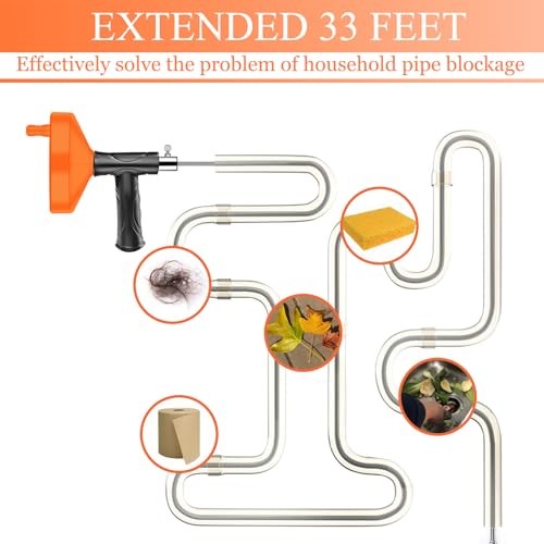 33 Ft Drain Snake Auger, Heavy Duty Plumbing Snake for Sink, Tub, and 33 Feet