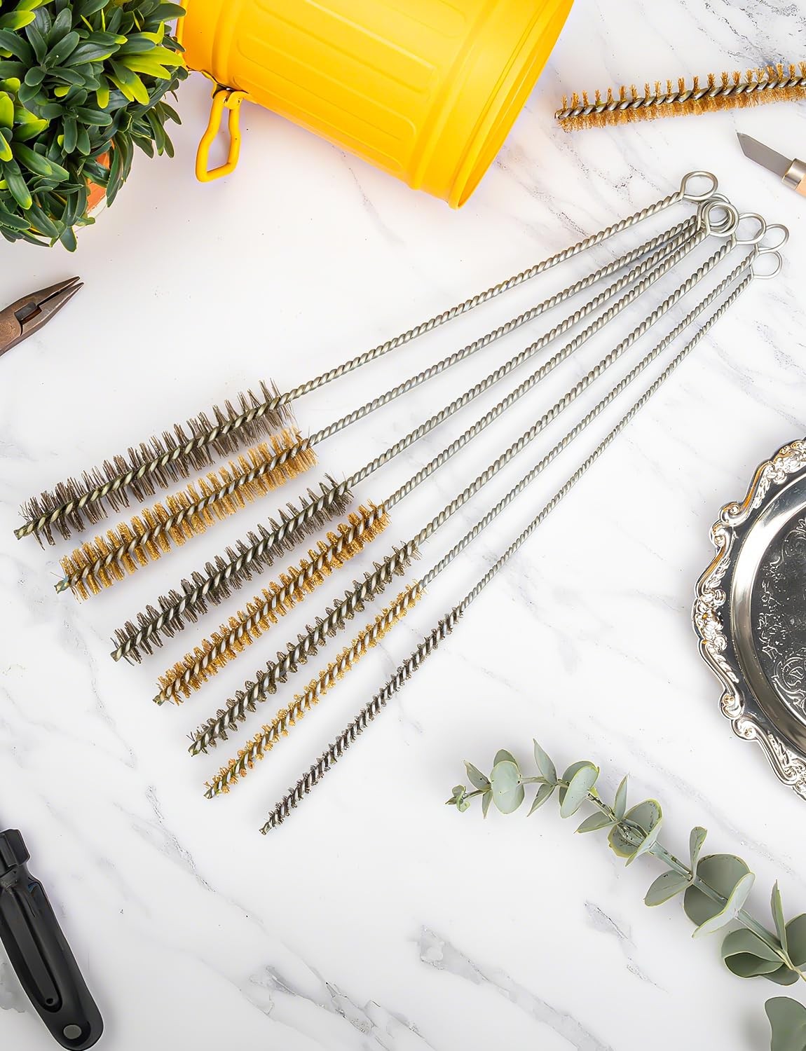 7pcs Brass Wire Brushes Set, 12 inch Pipe Cleaner Brush
