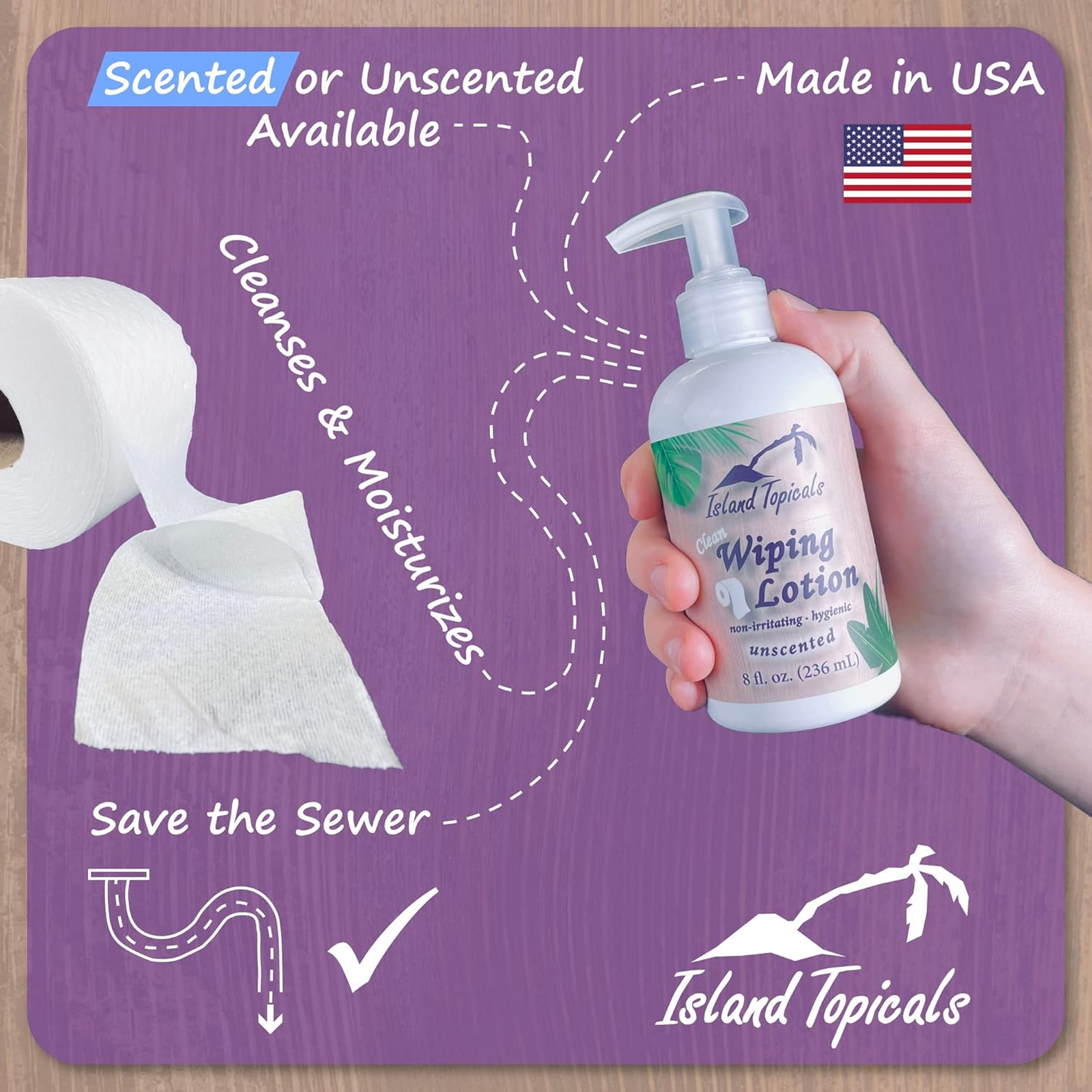 Wiping Lotion Unscented 8 Fl Oz Bottle Skin Moisturizer for Toilet Paper Use